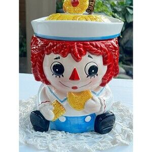 🤩Vintage Raggedy Ann Cookie Jar wearing Raggedy Andy Hat Napcoware Import Japan